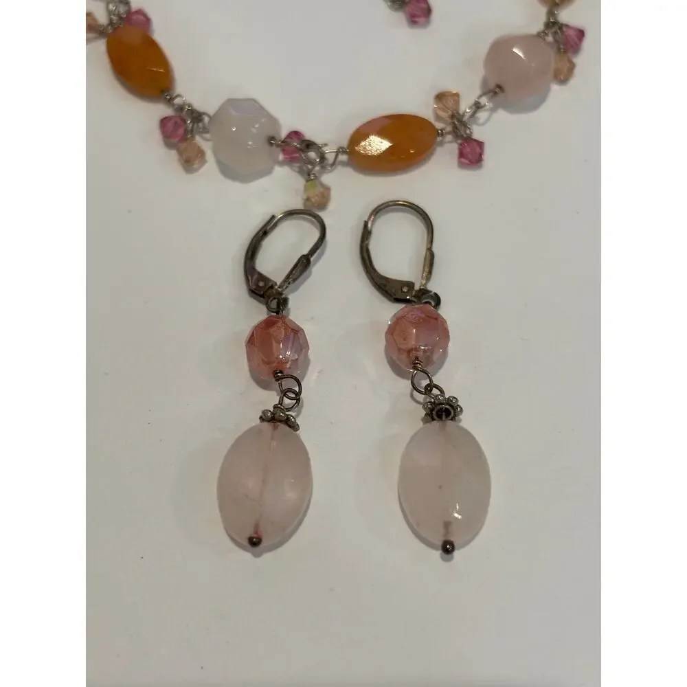 Sterling Silver, Quarts, Faceted Glass Beaded Bracelet Earrings Set